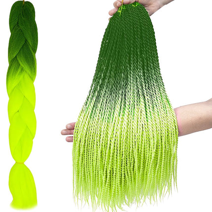 Synthetic hair ombre green / neon braids W10344