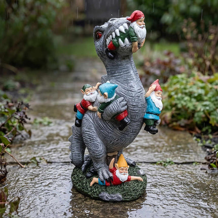 T-Rex Garden Ornament Eating Gnomes, Polyresin, 28.5cm