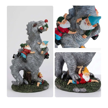 T-Rex Garden Ornament Eating Gnomes, Polyresin, 28.5cm