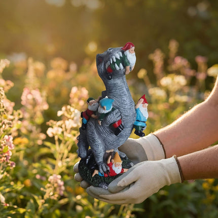 T-Rex Garden Ornament Eating Gnomes, Polyresin, 28.5cm