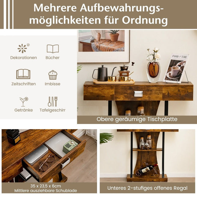 T-Shaped Console Table for Small Spaces 91 x 30 x 88 cm Rustic Brown