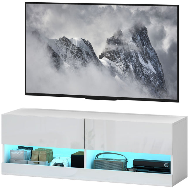 TV wall cabinet with LED light, 16 positions, glossy white