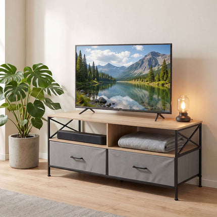 TV Lowboard with Storage, Greige-Black, 120 cm
