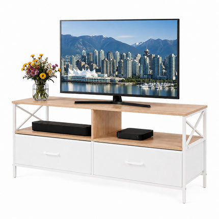 TV Lowboard with Storage, Wood-Look White, 120 cm