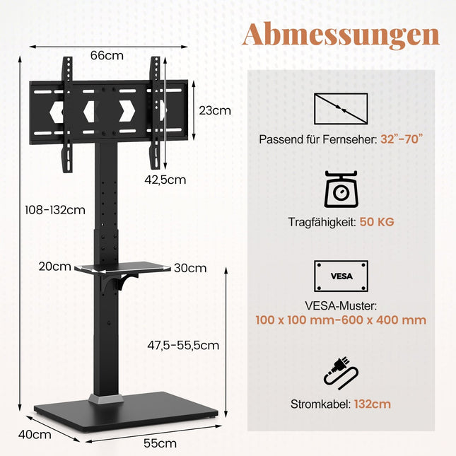 TV Stand for 32-70 Inch Screens with Adjustable Height