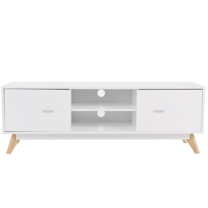TV Stand for 60 Inch TVs Modern TV Console Table with Storage Solid Wood Feet White