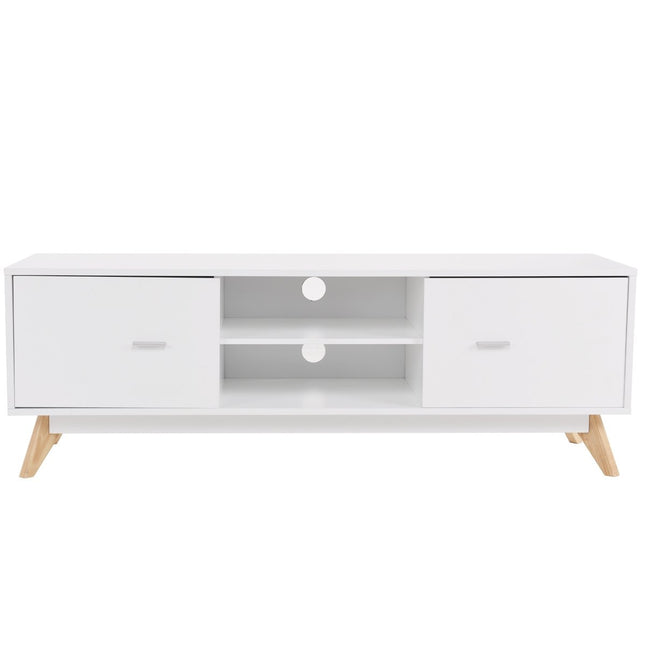 TV Stand for 60 Inch TVs Modern TV Console Table with Storage Solid Wood Feet White