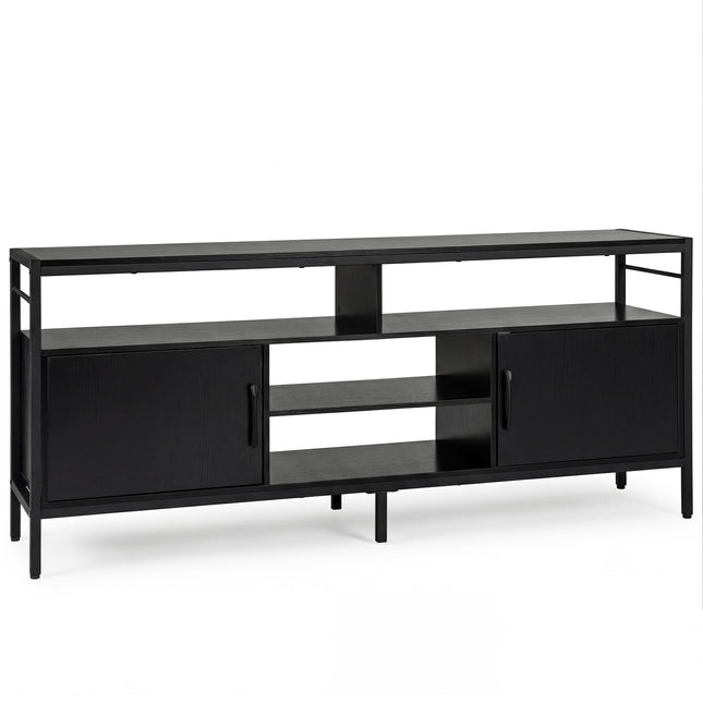TV Stand for 65" TVs with 2 Cabinets & 4 Shelves, Black