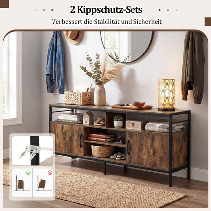 TV Stand for 65" TVs with 2 Cabinets & 4 Shelves, Rustic Brown