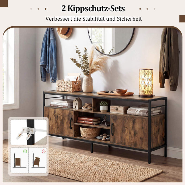 TV Stand for 65" TVs with 2 Cabinets & 4 Shelves, Rustic Brown