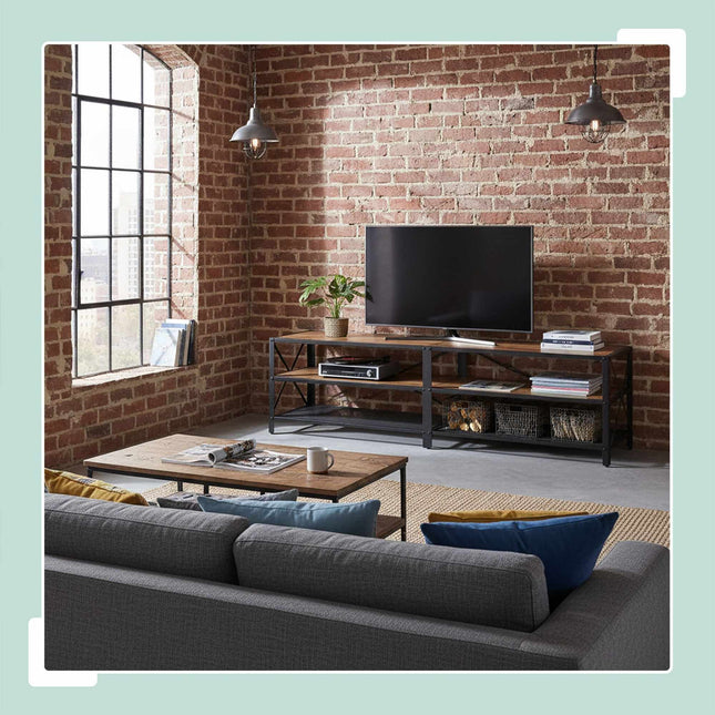 TV Stand with 4 Compartments, Wood-Effect Finish