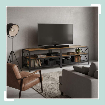 TV Stand with 4 Compartments, Wood-Effect Finish