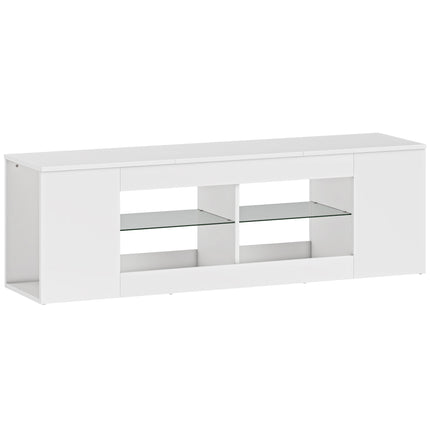 TV Stand with 6 Shelves, 2 Glass Racks, 140 cm, White