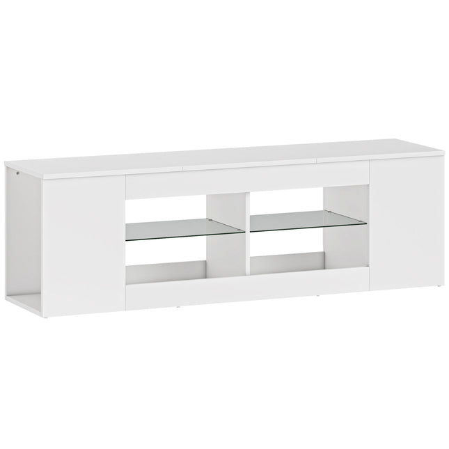 TV Stand with 6 Shelves, 2 Glass Racks, 140 cm, White