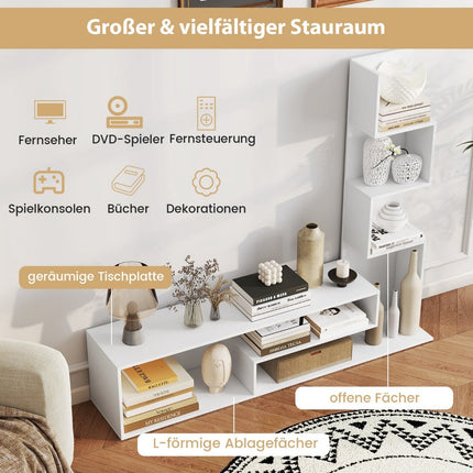TV Stand with Bookshelf, Fits TVs Up to 50", White