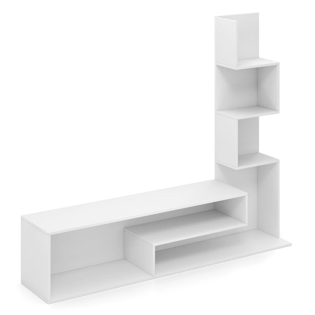 TV Stand with Bookshelf, Fits TVs Up to 50", White