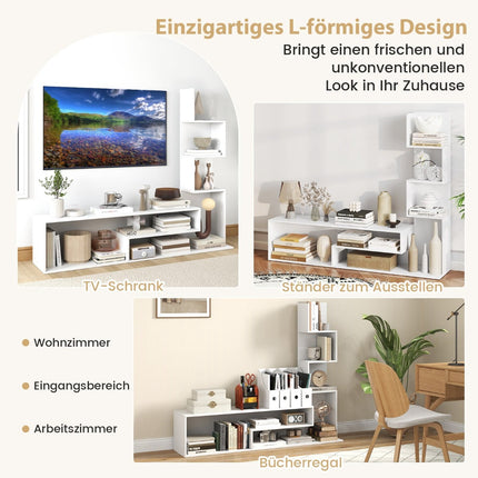 TV Stand with Bookshelf, Fits TVs Up to 50", White