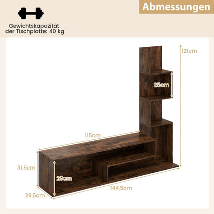 TV Stand with Bookshelf, Fits TVs up to 50", Brown