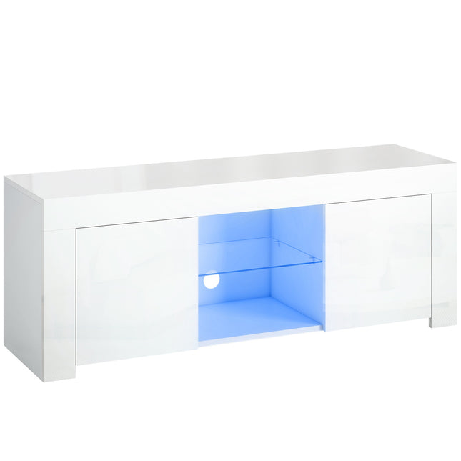 TV Stand with RGB LED Lights, Glossy White Finish