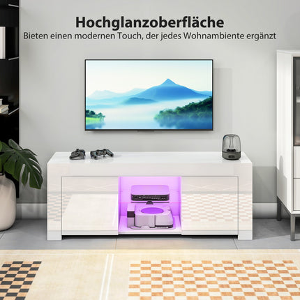 TV Stand with RGB LED Lights, Glossy White Finish