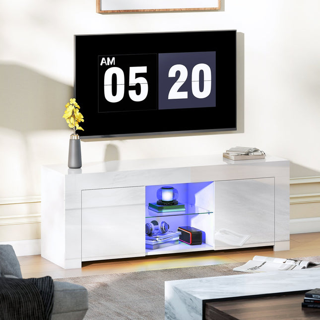TV Stand with RGB LED Lights, Glossy White Finish