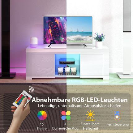 TV Stand with RGB LED Lights, Glossy White Finish