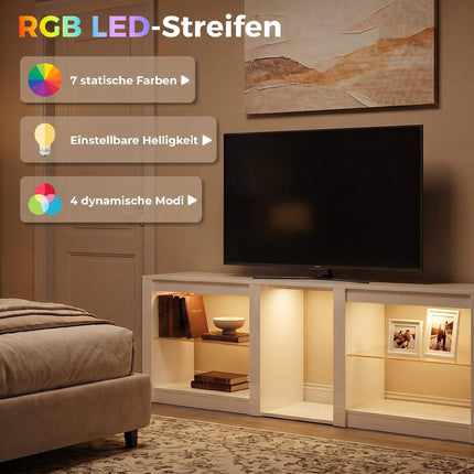 TV Stand with RGB LED Lights, High-Gloss White, 160 cm