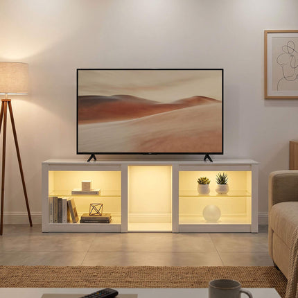 TV Stand with RGB LED Lights, High-Gloss White, 160 cm