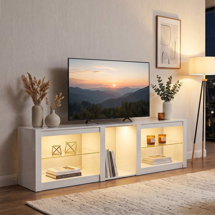 TV Stand with RGB LED Lights, High-Gloss White, 160 cm