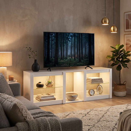 TV Stand with RGB LED Lights, High-Gloss White, 160 cm