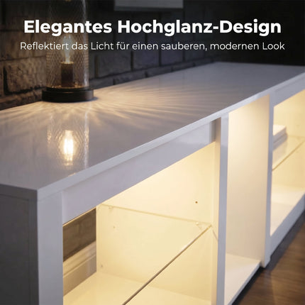 TV Stand with RGB LED Lights, High-Gloss White, 160 cm