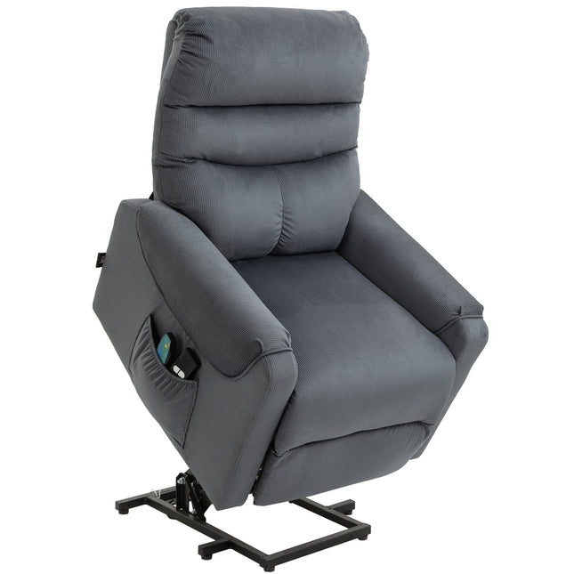 TV-fauteuil met massagefunctie en opstahulp, elektrisch verstelbaar met verwarming en ligfunctie, donkergrijs, 79 x 97 x 103 cm