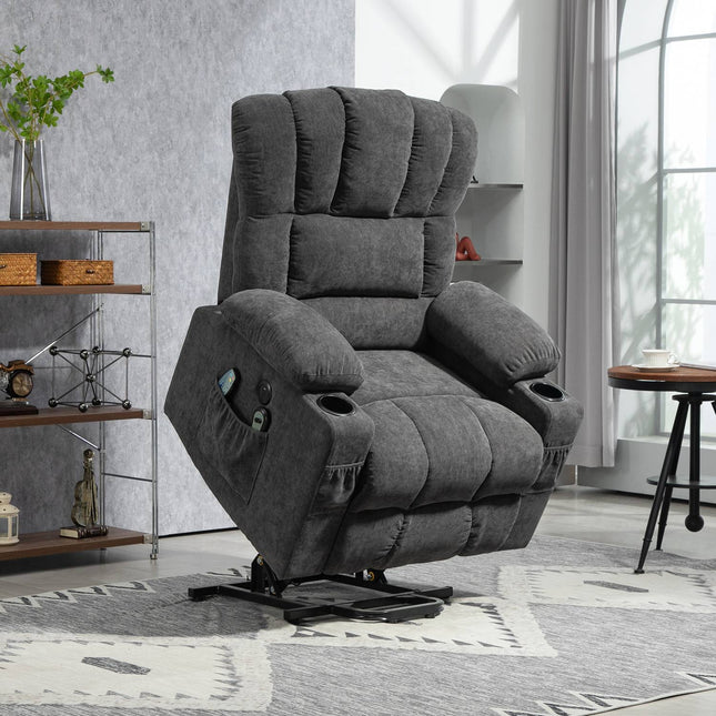 Electric recliner - massage, heating, USB ports, dark grey