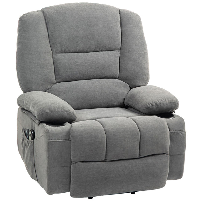 TV-fauteuil met sta-op-hulp, elektrische ligfauteuil met ligfunctie, warmtefuncties, TV-fauteuil met massagefunctie, sta-fauteuil met zijvak en afstandsbediening, donkergrijs