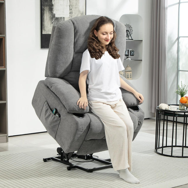 TV-fauteuil met sta-op-hulp, elektrische ligfauteuil met ligfunctie, warmtefuncties, TV-fauteuil met massagefunctie, sta-fauteuil met zijvak en afstandsbediening, donkergrijs