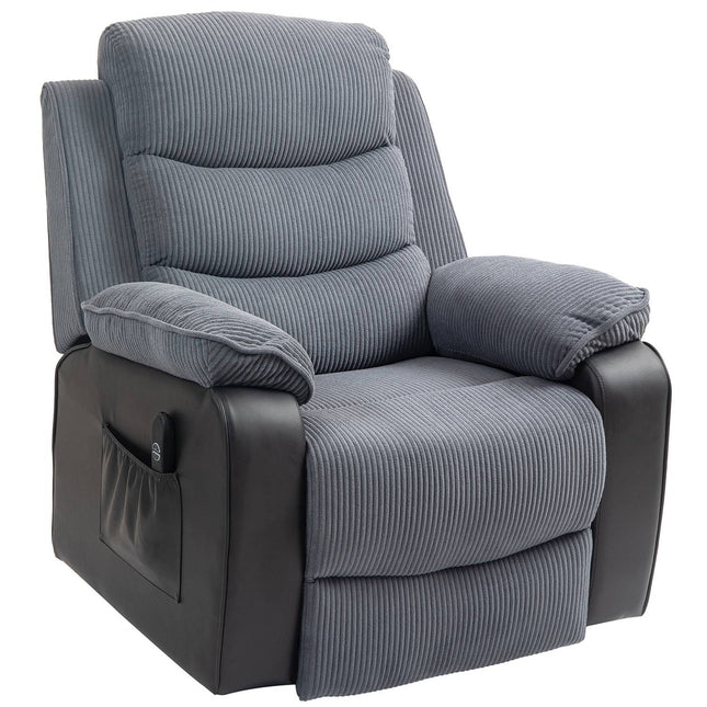 TV-fauteuil met sta-op-hulp, elektrische ligfauteuil met ligfunctie, pocketveringkern, TV-fauteuil met voetsteun, zijvak en afstandsbediening, donkergrijs