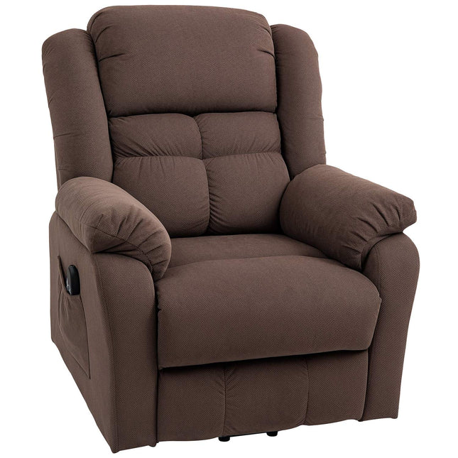 TV-fauteuil met sta-op-hulp, elektrische relaxfauteuil met lig-, massage- en verwarmingsfunctie, TV-fauteuil met pocketveringkern, zijvak en afstandsbediening, donkerbruin