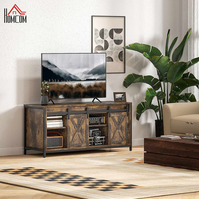 TV stand for 60-inch TVs, brown, 2 cabinets and shelves