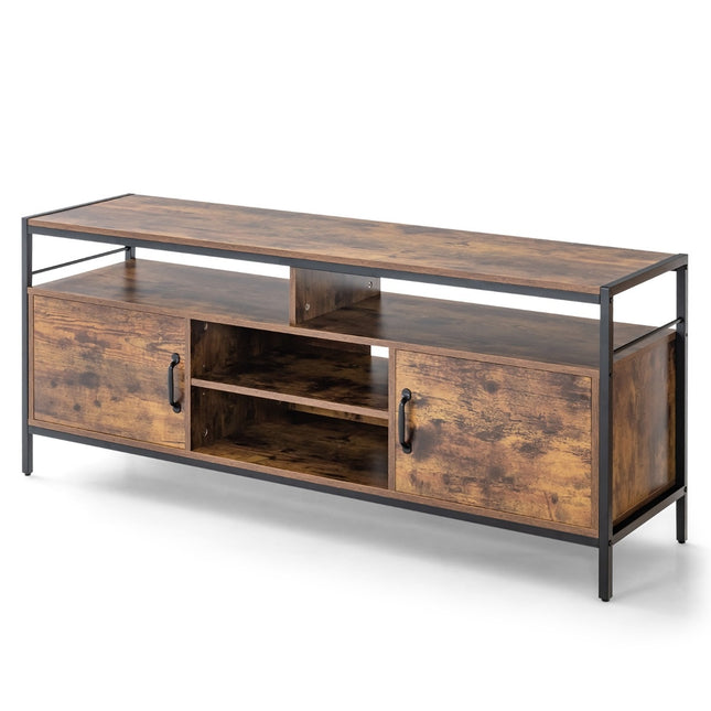 TV cabinet for TVs up to 65 inches lowboard with 2 doors & open compartments TV stand