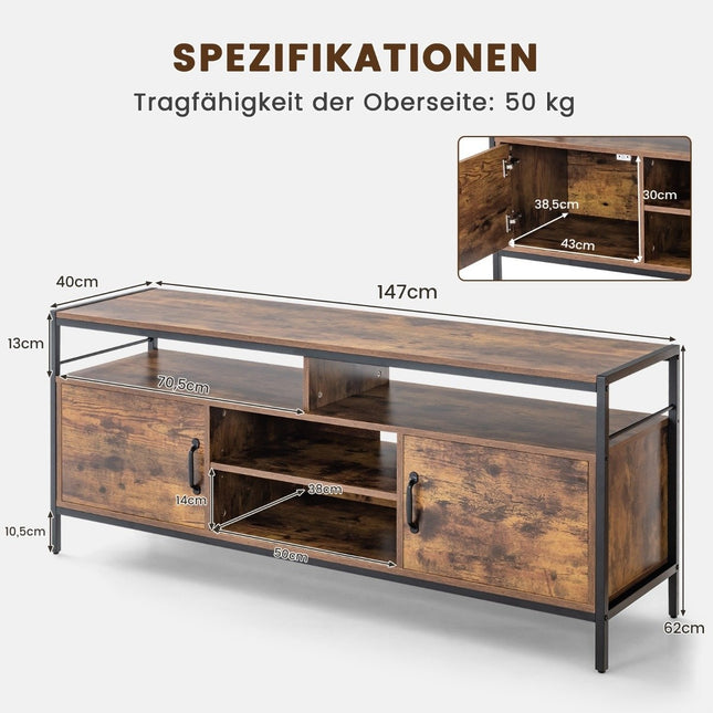 TV cabinet for TVs up to 65 inches lowboard with 2 doors & open compartments TV stand