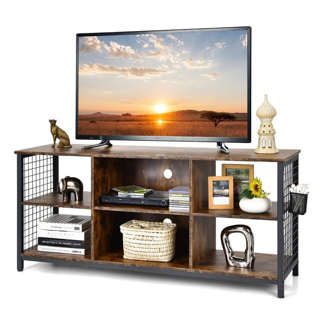 TV cabinet lowboard with open compartments TV shelf for televisions up to 65 inches 140 x 40 x 62.5 cm Rustic brown