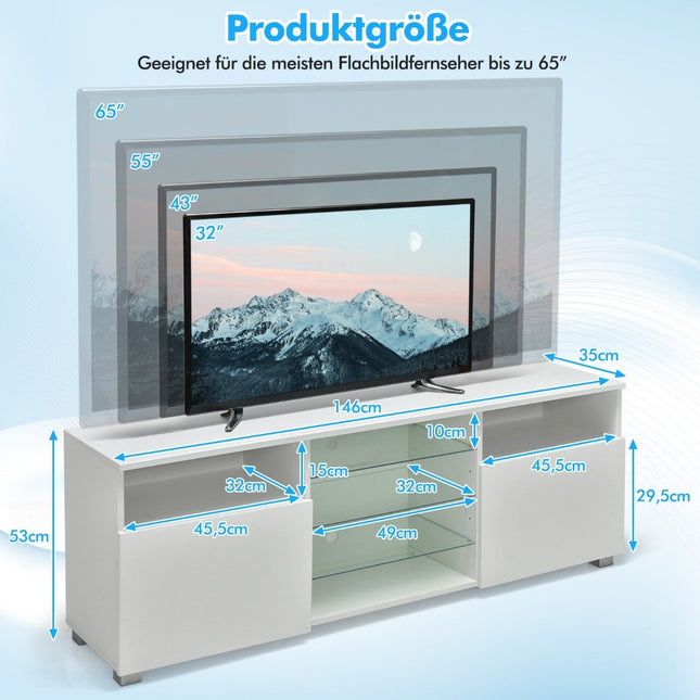 TV cabinet with LED lighting & 2 doors & adjustable glass shelves TV stand