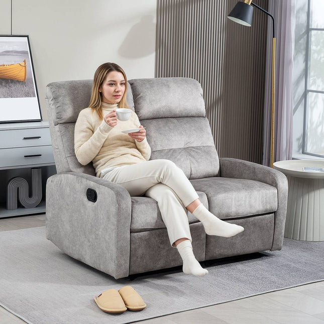 TV-stoel, relaxstoel met ligfunctie, 2-zitsbank, TV-stoel met pocketveringkern, 2-zits bioscoopstoel met voetensteun voor woonkamer, slaapkamer, grijs Aosom