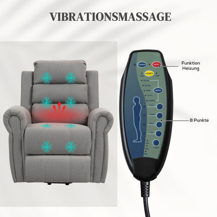 Electric reclining massage chair with heating and standing assistance