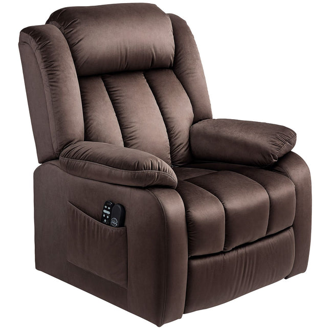 TV-stoel met opstahulp, elektrische relaxstoel met ligfunctie, vibratiemassage, verwarmingsfunctie, TV-stoel met pocketveringkern, zijvak en afstandsbediening, bruin
