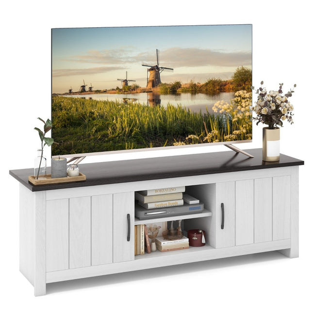 TV stand with 2 doors & 2 cabinets & open shelves TV stand for TVs up to 65" dark gray