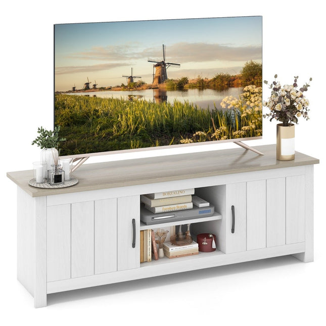 TV stand with 2 doors & 2 cabinets & open shelves TV stand for TVs up to 65" light gray