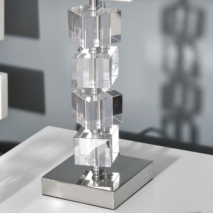 Bedside lamp, rotating crystal cube, cream white