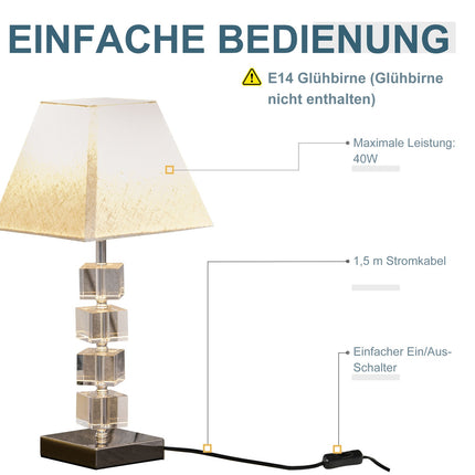 Bedside lamp, rotating crystal cube, cream white
