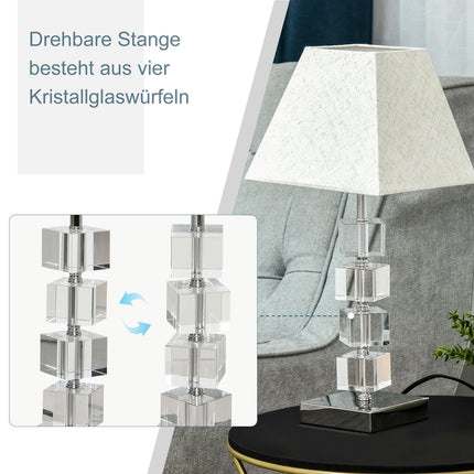 Bedside lamp, rotating crystal cube, cream white